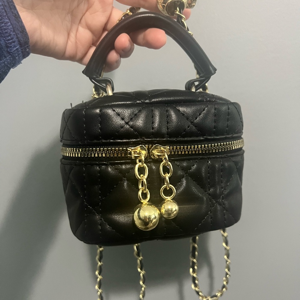 SHEIN Black and Gold Mini Bag with Quilted Design